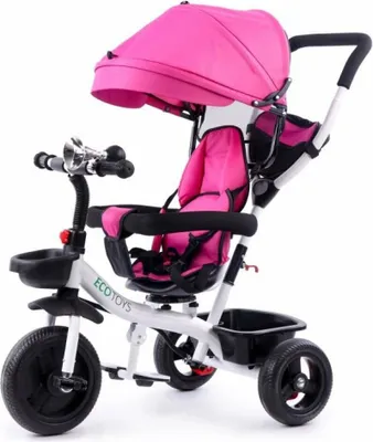 Produktbild von ECOTOYS Dreirad mit Verdeck und Führungsstange - rosa