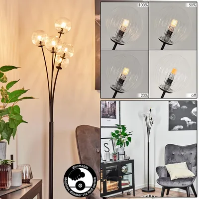 Produktbild von Lerici dimmbare Stehlampe aus Metall/Glas in Schwarz/Klar/Riffelglas