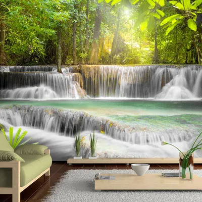 Produktbild von Fototapete selbstklebend Wasserfall 294x210 cm Tapete Wandtapete Wandbilder Klebefolie Dekofolie Tapetenfolie Wand Dekoration Wohnzimmer - Wald Landschaft Natur c-A-0006-a-d