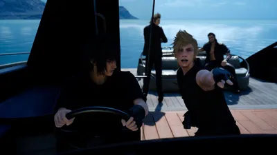 Four men on a boat at sea.