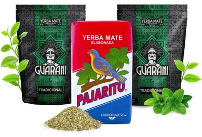 Produktbild von Guarani & Pajarito - Mate Tee Set Elaborada Con Palo 2kg - Mit Stängeln & Staub - Rauchig - Intenziv Belebend - Yerba Paraguay