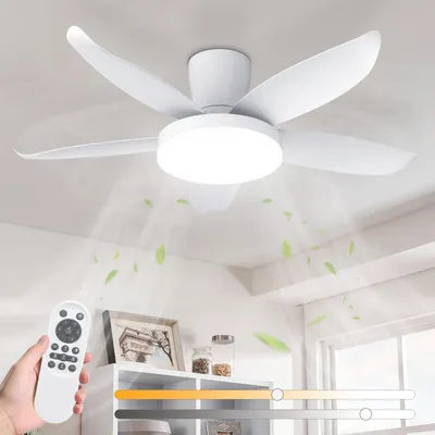Produktbild von Deckenventilator mit Beleuchtung - 92 cm, weiß - 25 W DC-Motor - 6 Geschwindigkeitsstufen - Sehr leise - Für Schlafzimmer und Wohnzimmer