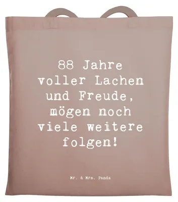 Produktbild von Mr. & Mrs. Panda Tote Bag Spruch 88. Geburtstag Freude - Braun Pastell - Geschenk, Baumwolltasche, Schultasche, Einkaufstüte, Geburtstagsgeschenk, persönliches, Tasche