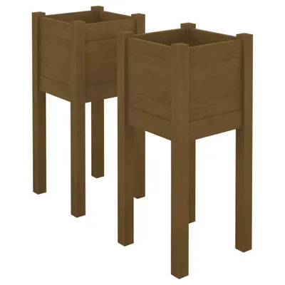 Image de vidaXL Bac à plantes 2 pcs. Marron miel 31x31x70 cm Pin massif
