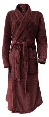 Produktbild von LINNICK Flanell Fleece Bademantel Uni - bordeauxrot - L