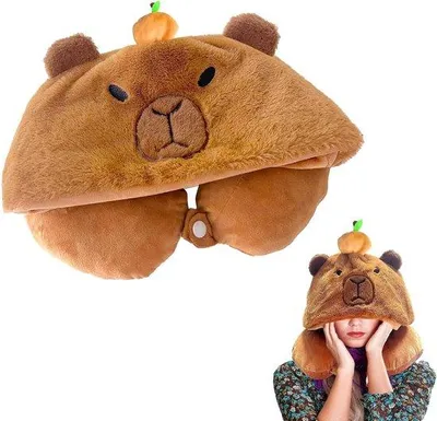 Productafbeelding van Capybara Nekkussen U-Vormig Schattig Pluche Reiskussen voor Kinderen en Volwassenen, Ideaal voor Vliegtuig, Kamperen en Auto, Karamel Kl