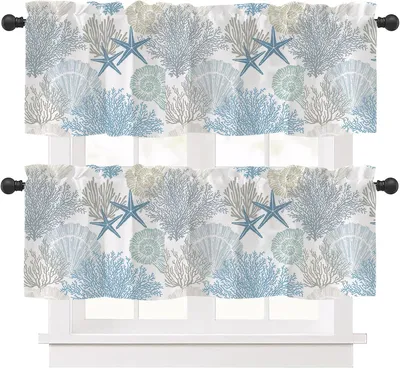 Image de Rideaux de café-bistro à motifs floraux et papillons, semi-transparents, rideaux courts, lot de 2, pour chambre, salon ou cuisine - Bleus