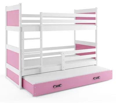 Produktbild von BMS Etagenbett für Kinder Rico Weiß Rosa 3 Schlafplätze