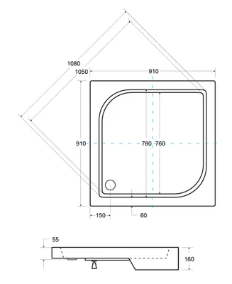 Produktbild von Duschwanne Quadratisch 90x90x16 Sanitäracryl Duschtasse Steinoptik Schwarz | Ablaufgarnitur & Füßen im SET | Anti-Rutsch Duschbecken | BADLAND OSKAR
