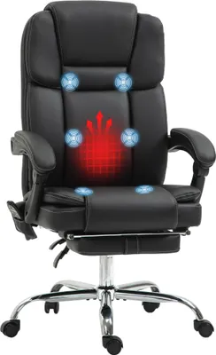 Produktbild von Vinsetto Verstellbarer Bürostuhl mit 6 Massagepunkten, Wärmefunktion, Fußstütze, Kunstleder, Schwarz