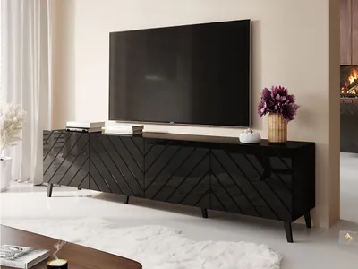 Produktbild von MIRJAN24 TV-Lowboard Abeto 200, TV-Tisch mit 4 Türen, Wohnzimmer TV-Kommode, Stilvoll Kolektion (Farbe: Schwarz / Schwarz Hochglanz)