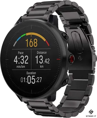 Produktbild von Strap-it Gliederarmband - Kompatibel mit Polar Vantage M Armband Ersatzarmband Edelstahl Armband mit faltschließe Sportuhr zubehör für smartwatch 22mm Armband Schwarz