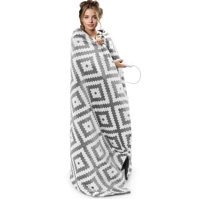 Produktbild von Navaris XXL Elektrische Wärme Heizdecke - 180x130cm - 3 Wärmestufen Abschaltautomatik waschbar - Kuschelige Bett Wärmedecke - Grau Weiß Karomuster