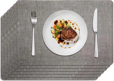 Produktbild von Abwaschbare Platzsets im 6er Set aus Kunstleder, rutschfest und hitzebeständig, in Lederoptik für Tisch und Küche (Grau)