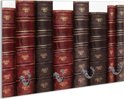 Produktbild von Wallario Handtuchhalter aus Glas, Motiv: Alte Bücher mit rotem und braunem Ledereinband, 30 x 20 cm mit 4 Haken