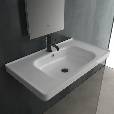 Produktbild von Alpenberger Waschbecken 80 cm Breit | Gäste WC & Badezimmer | Waschtisch Eckig | Hängewaschbecken Wandmontage | Handwaschbecken mit Nano | Bathroom Sink für Moderne Waschplätze