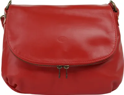 Produktbild von Rote Umhängetasche aus Rindleder mit geräumigem Hauptfach, verstellbarem Schultergurt, 29x24x8 cm