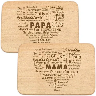 Image de Lot de 2 planches à petit-déjeuner « Maman et Papa » · Planches à tartines gravées · Cadeaux pour les parents · Cadeau pour papa · Cadeaux pour maman · Planches à petit-déjeuner en bois