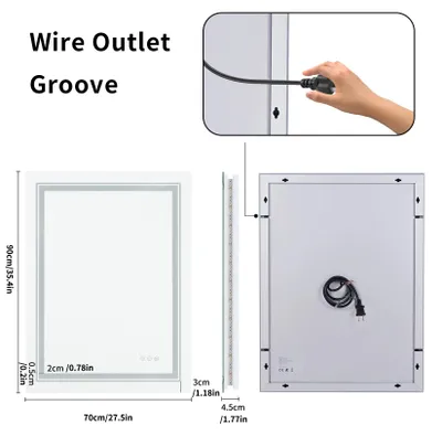 Produktbild von LED-Badspiegel - Rechteckiger Wandspiegel - 70 x 90 cm - Front- und Hintergrundbeleuchtung - Beschlagfrei - Wandmontage - Modernes Design