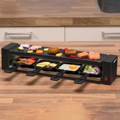 Image de alpina Set gril et raclette 800 W - Revêtement antiadhésif - Acier inoxydable - Facile à transporter - Noir