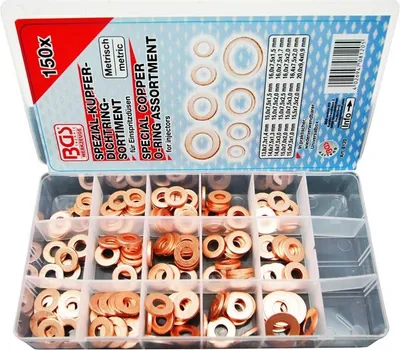 Imagen del producto de BGS 8120: Juego de 150 piezas de juntas de cobre para inyectores.