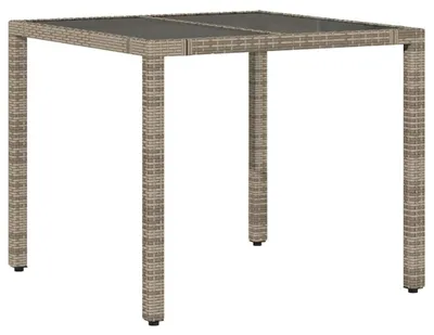 Obrázek produktu pro Šedý zahradní stůl se skleněnou deskou, rozměry 90x90x75 cm