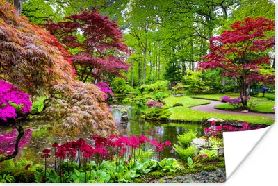 Produktbild von MuchoWow® Poster Bäume - Blumen - Japanisch - Natur - Wasser 60x40 cm - Schlafzimmerdekoration