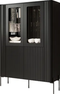 Produktbild von MIRJAN24 Vitrine Vera 110, Vitrine mit Drehtür, Loft, Standvitrine, Modern, Schwarze Metallfüße, Wohnzimmer Kollektion (Farbe: Schwarz)