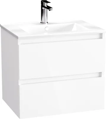 Produktbild von BadeDu Gers Waschbecken mit Unterschrank  60 cm Breit, Keramikwaschbecken in Weiß mit glänzendem Unterschrank, Soft-Close-System