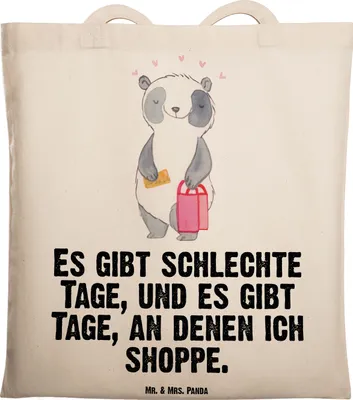 Produktbild von Mr. & Mrs. Panda Tote Bag Panda Shopping - Transparent - Geschenk, Jutebeutel, Tasche, Laptoptasche, Schultasche, Shoppen, Einkaufen