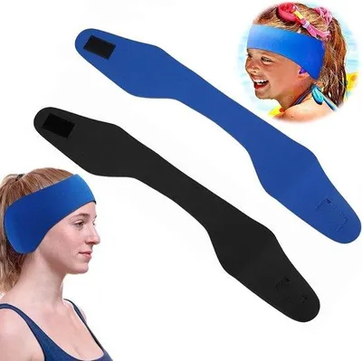 Obrázok produktu pre Elastické neoprénové čelenky pre dospelých, 2 kusy. Plavecké čelenky s ochranou uší, ideálne na plávanie a šport (modrá + čierna, veľkosť M)