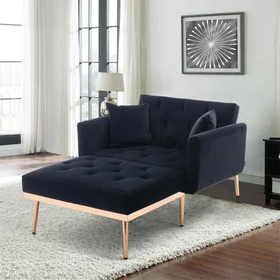 Image de Fauteuil relax AIORBER réglable en 3 positions, fauteuil de couchage avec fonction inclinable, fauteuil pliant avec coussins et accoudoirs, fauteuil rembourré en velours pour salon ou chambre à coucher Noir