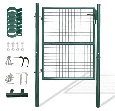 Immagine prodotto di Porta del giardino – Porta d'ingresso al giardino – Cancello del giardino – Recinzione del giardino – Acciaio zincato – Verde – Con serratura a cilindro