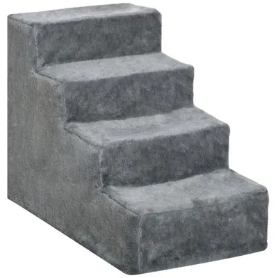 Produktbild von Hellgrau 60 x 35 x 44 cm Hundetreppe Katzentreppe 4 Stufen Pluesch Haustiertreppe Fuer Sofa & Bett