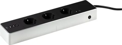 Produktbild von Eve Energy Strip, 3 AC-Ausgänge, Typ B, Type E/F, 120-230 V, Schwarz, Weiß, 1,9 m, 40 mm