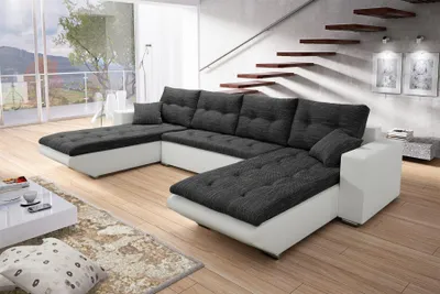 Produktbild von Wohnlandschaft Sofa NINO XL mit Schlaffunktion Weiss-Schwarz