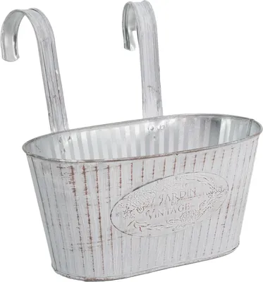 Produktbild von Metall Hängetopf weiß mit 2 Henkel 25 x 13cm Blumentopf hängend Balkon Pflanz-Schale