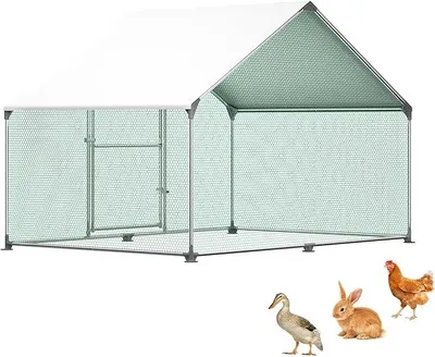 Image de Poulailler 3x2x2 mètres – Poulailler et abri pour petits animaux avec toit en PE, enclos extérieur résistant aux intempéries pour poules et petits animaux, accessible avec porte et serrure, idéal pour le jardin et l'extérieur