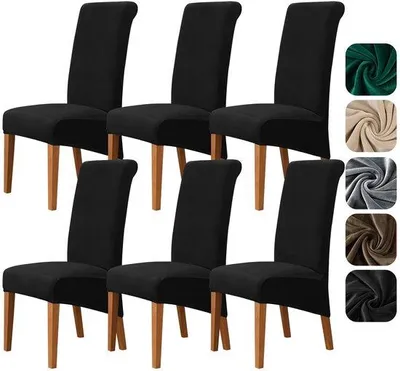 Productafbeelding van Unyqoos® fluwelen stoelhoesjes – elastische, universele stretchhoezen voor eetkamerstoelen en schommelstoelen (zonder armleuningen), rugleuninghoogte 60–75 cm, set van 6