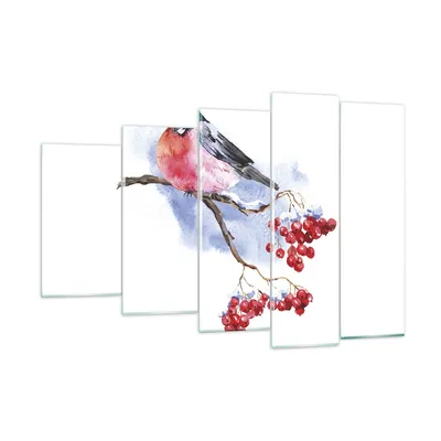 Produktbild von Bilder auf glas - 5 Teile - Dompfaff auf Zweig - 150x100cm - Glasbilder - Wandbilder - Bilder - zum Aufhängen bereit - Wanddekoration aus Glas - Glas Bilder - Wandbild auf Glas - GEG150x100-4187