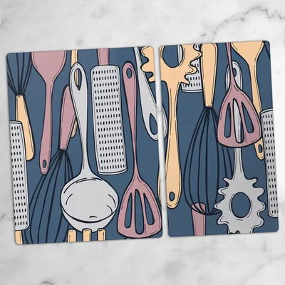 Produktbild von Glas-Herdabdeckplatten Glaskeramikkochfeld-Abdeckung Spritzschutz Schneidebrett Zweiteilige Glas 70x52 cm Besteck Küchenhelfer