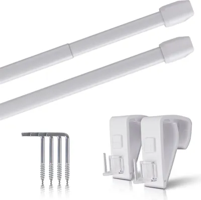 Image de Tringles de vitrage, lot de 2, blanc perle 80-120 cm + 4 supports de serrage