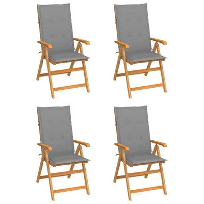 Image de Chaises de jardin lot de 4 avec coussins gris Bois teck solide