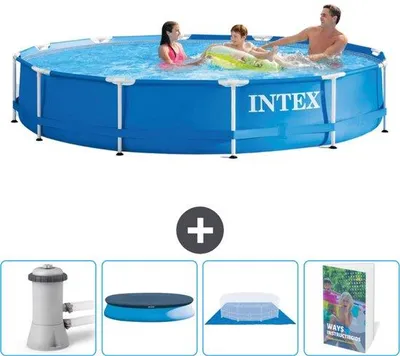 Productafbeelding van Intex Rond Zwembad met Frame - 366 x 76 cm - Blauw - Inclusief pomp, afdekking, bodemplaat en zwembadhandleiding