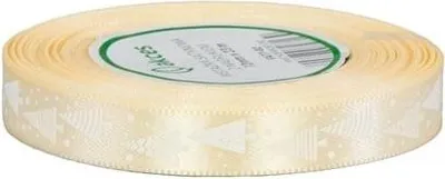 Zdjęcie produktu dla Wstążka świąteczna kremowa z choinkami 25 mm x 22 m