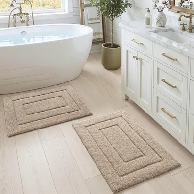 Produktbild von Badematten Set 2er Pack 50 x 80 cm Mikrofaser Beige rutschfest saugfähig maschinenwaschbar