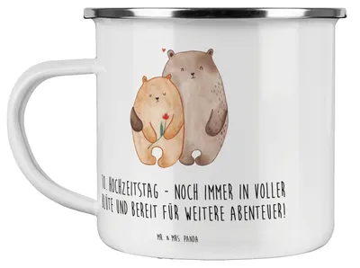 Produktbild von Mr. & Mrs. Panda Teebecher 10. Hochzeitstag Rosenhochzeit - Transparent - Geschenk, Emailletasse, Kaffeepott, Ehepaar, Geschenke, Heiraten, Emaille Tasse, zehn Jahre