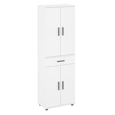 Produktbild von KOMTO Mehrzweckschrank 60 cm Breit - Schrank, Kleiderschrank mit 1 Schublade, Hochschrank, Büroschrank, Bücherschrank mit 4 Türen Porto Weiß