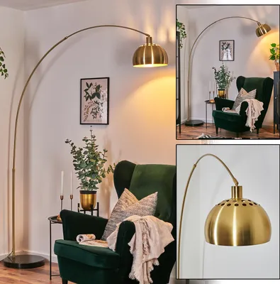 Produktbild von Gavirate Stehlampe aus Metall m. Marmorfuß in Schwarz/Gold/Messing gebürstet