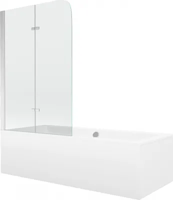 Produktbild von Mexen Cube Rechteckbadewanne 180 x 80 cm mit Verkleidung und 2-flügeliger Blende 100 cm, Transparent, Chrom - 550518080X90100201